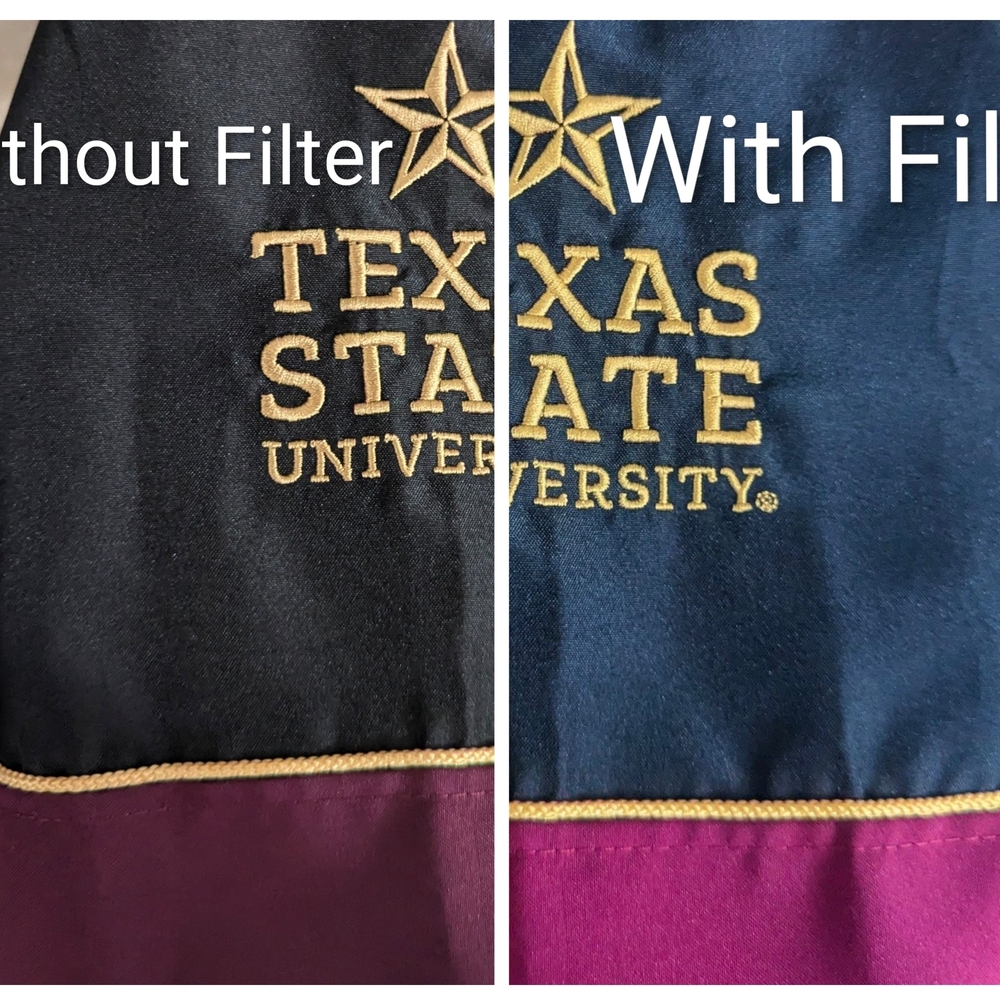 Texas State University Black Graduation Gown with Maroon and Gold Stole - Picture 4 of 11